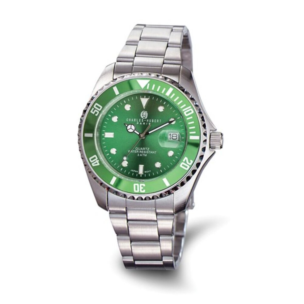 Charles Hubert Men's Stainless Steel Watch - Green Dial & Bezel - 40mm